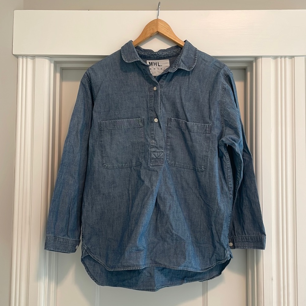 MHL Margaret Howell Denim Chambray Pullover Shirt - Size L